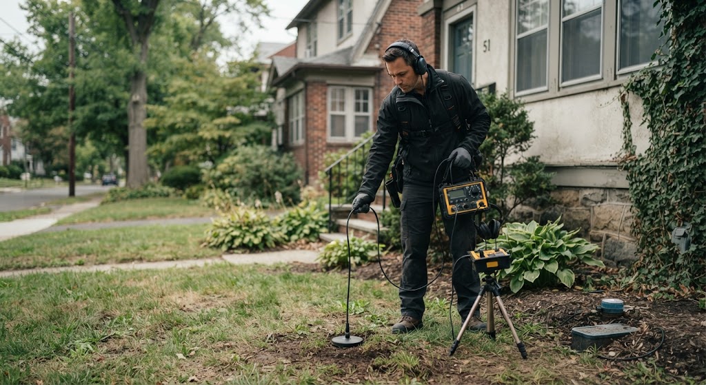 water line leak detection Freehold Township NJ technician tracking buried pipe location